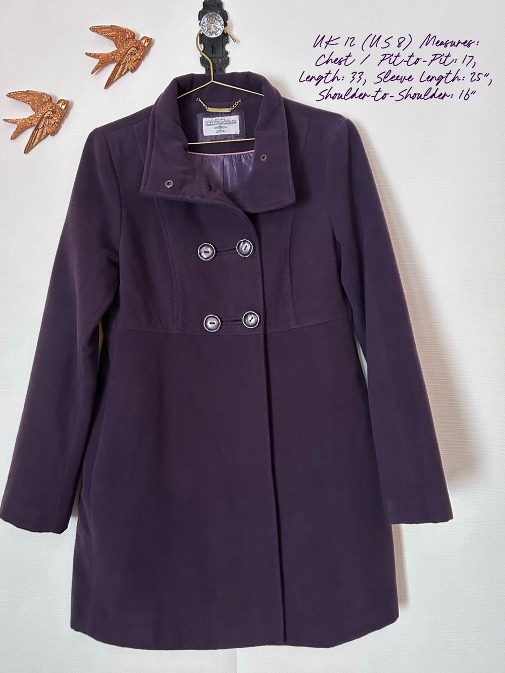 Atmosphere Double-Breasted Purple Pea Coat